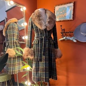 Mob Wife Vintage Plaid Coat with Custom Fur Details